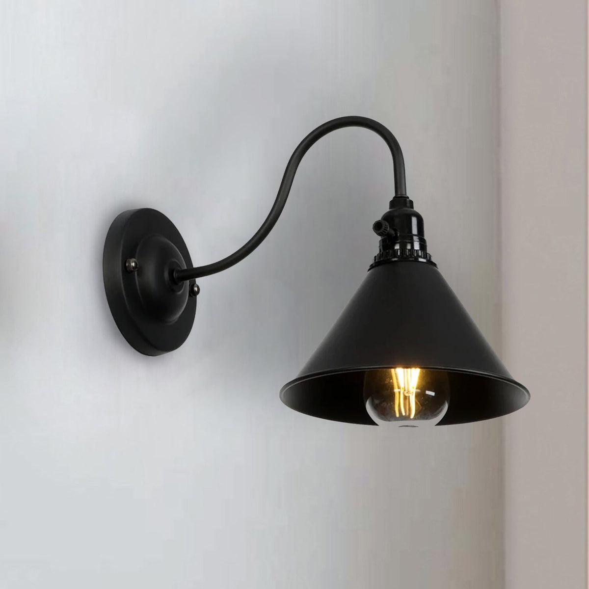 Swan Neck Wall Light with Switch – Black, E27, with Shade - photo 82