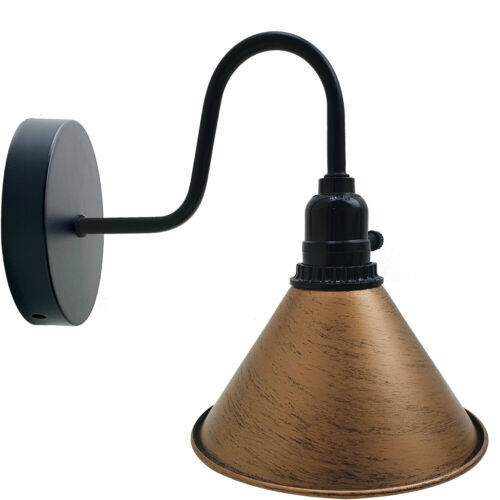 Swan Neck Wall Light with Switch – Black, E27, with Shade - Black, Small Cone 18 cm Brushed Copper, Without Bulb