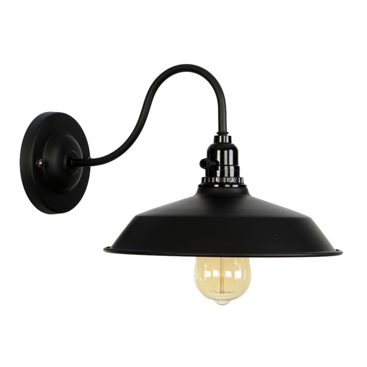 Swan Neck Wall Light with Switch – Black, E27, with Shade - Black, Top 26 cm Black 108 mm Rose, Without Bulb