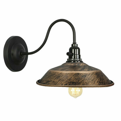 Swan Neck Wall Light with Switch – Black, E27, with Shade - Black, Top 26 cm Brushed Copper, Without Bulb