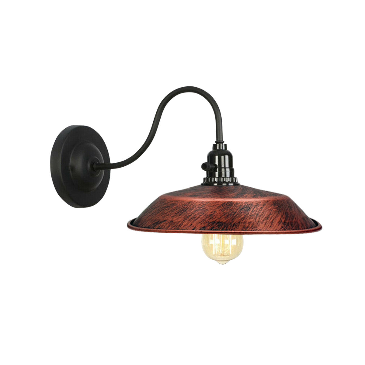 Swan Neck Wall Light with Switch – Black, E27, with Shade - Black, Top 26 cm Rustic Red, Without Bulb