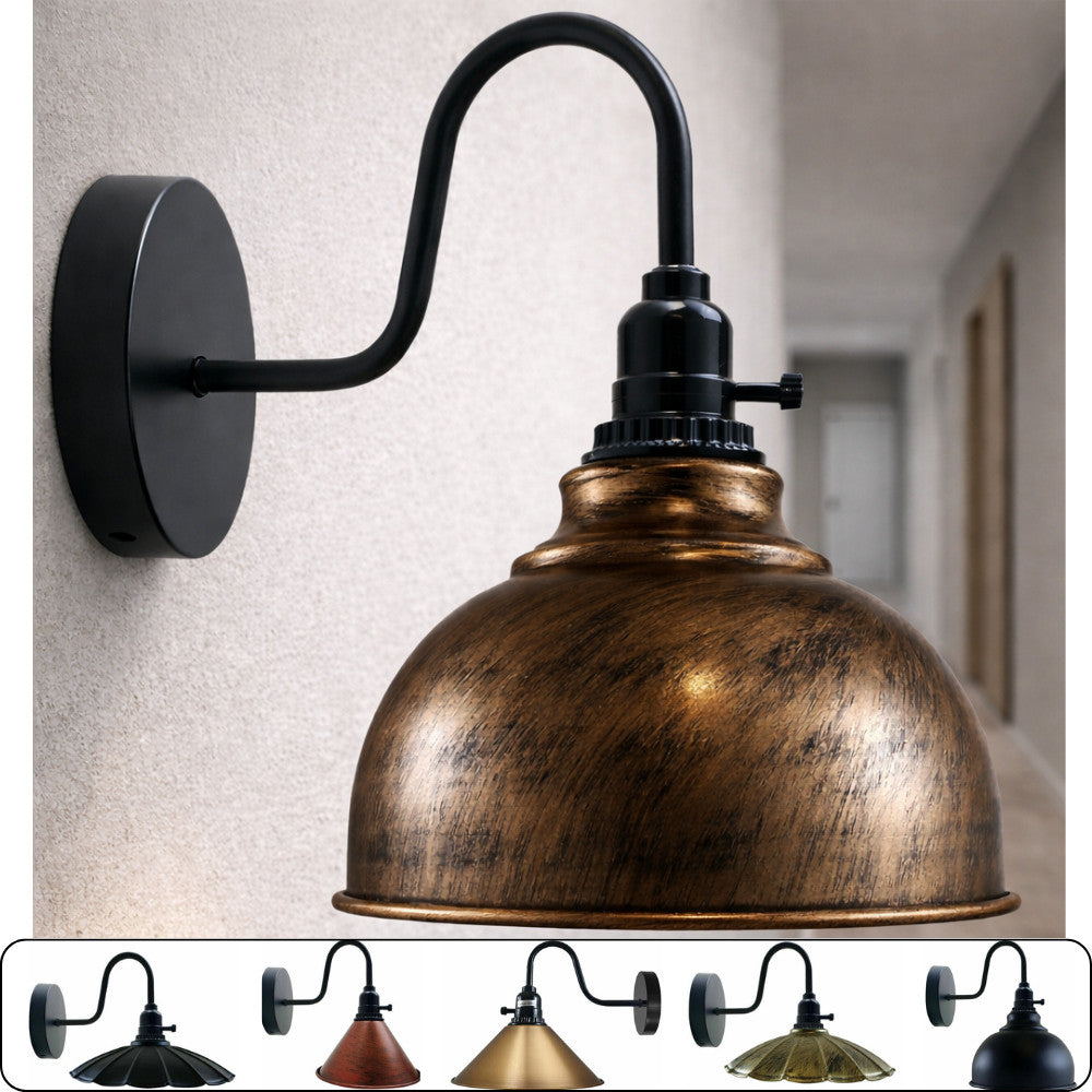 Swan Neck Wall Light with Switch – Black, E27, with Shade