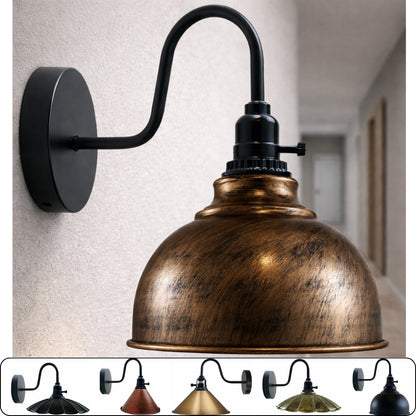 Swan Neck Wall Light with Switch – Black, E27, with Shade