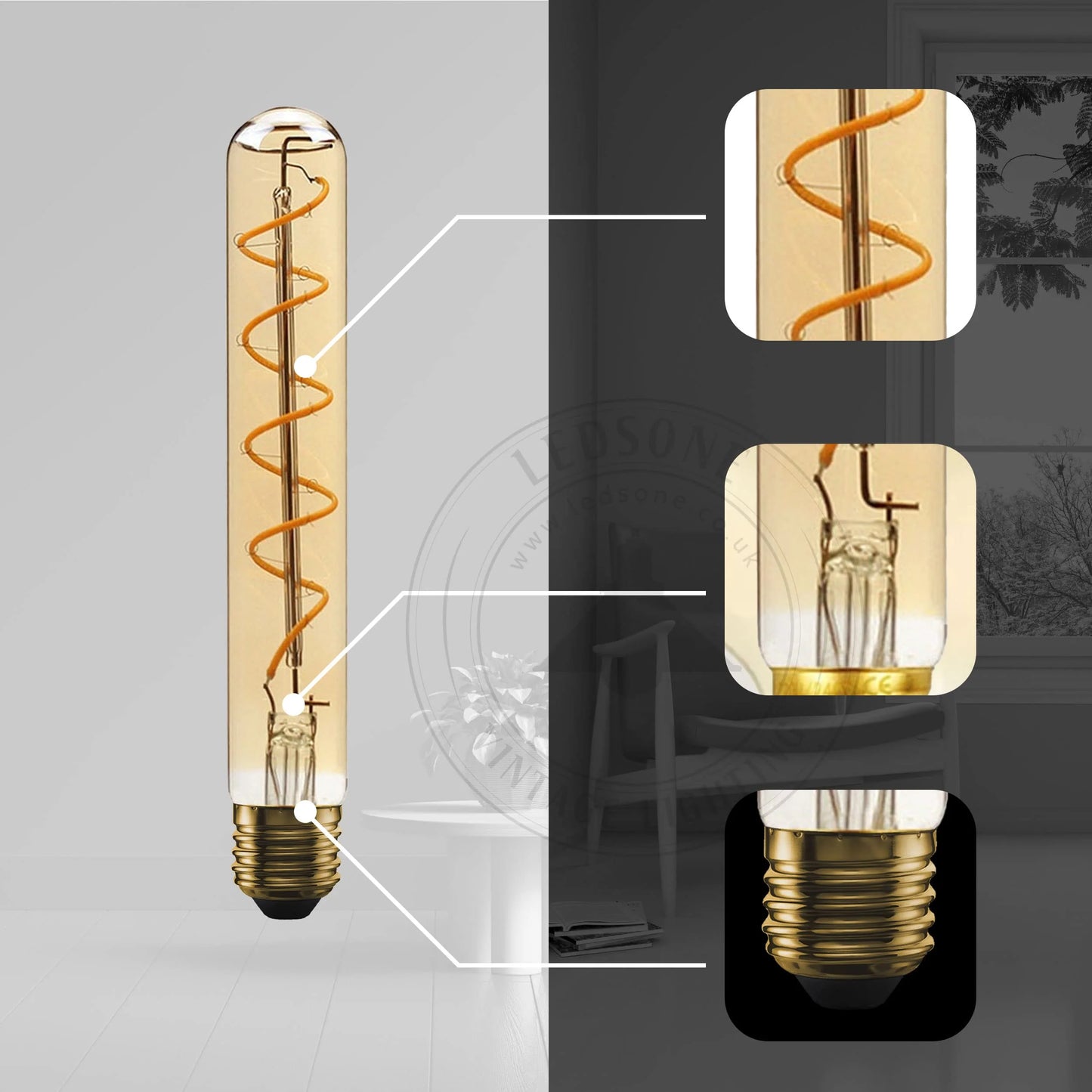 Vintage T185 4W LED Spiral Filament Edison Light Bulb Warm White  ~1335