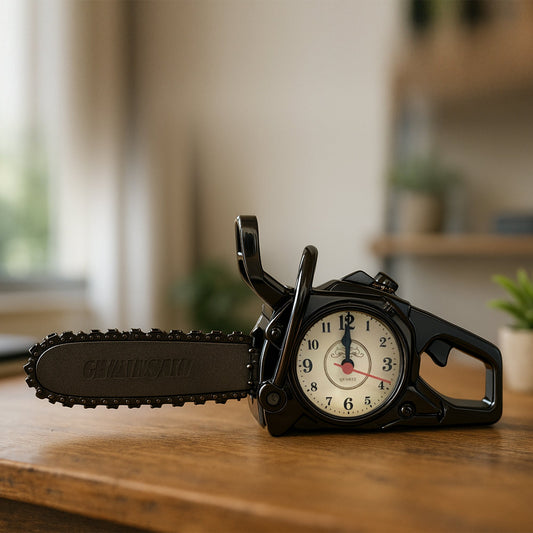 Chainsaw Alarm Clock – Novelty Desk Clock, Shiny Black or French Gold - Shiny Black