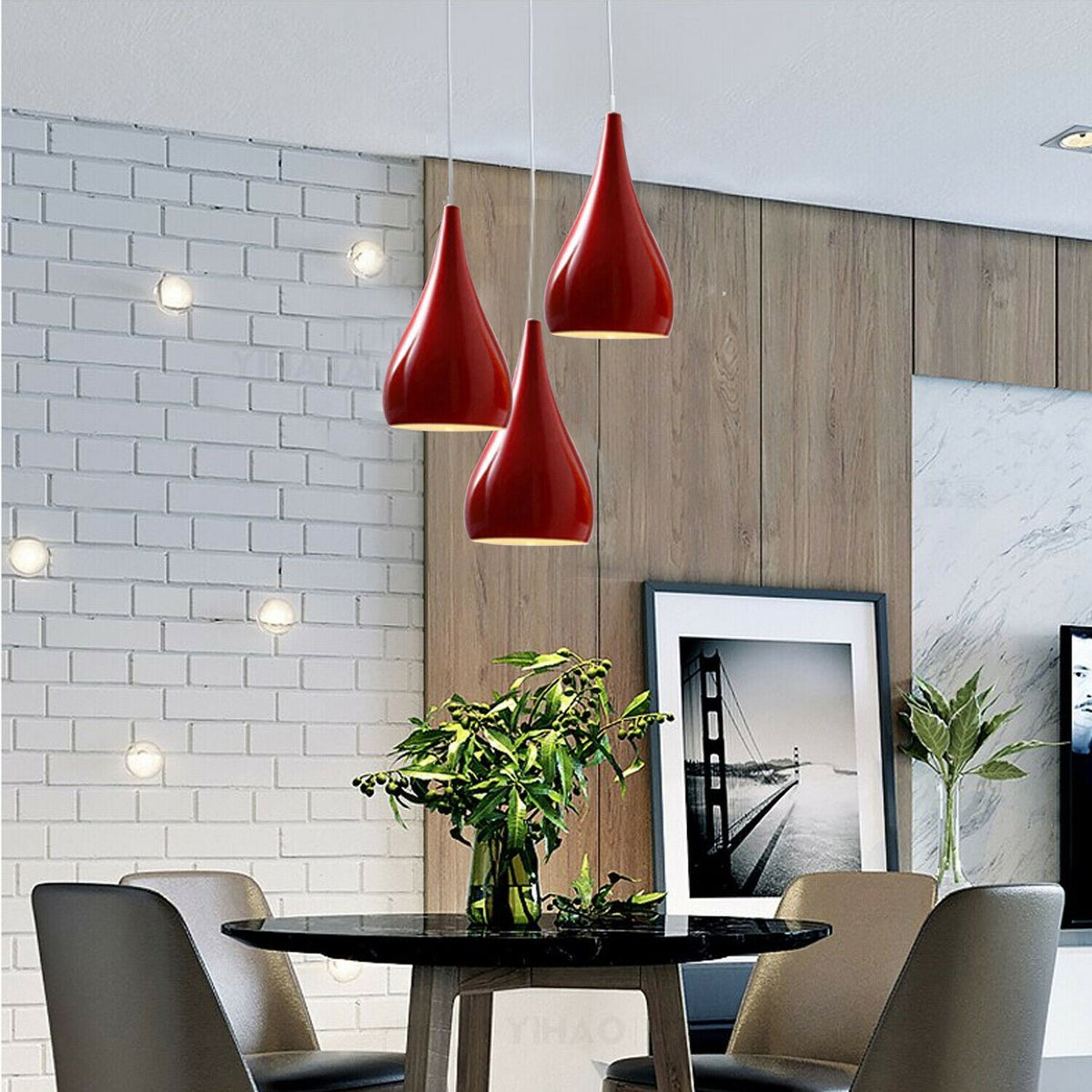 3 Light Teardrop Cluster Pendant – White Canopy, 7 Colours, E27 - photo 5