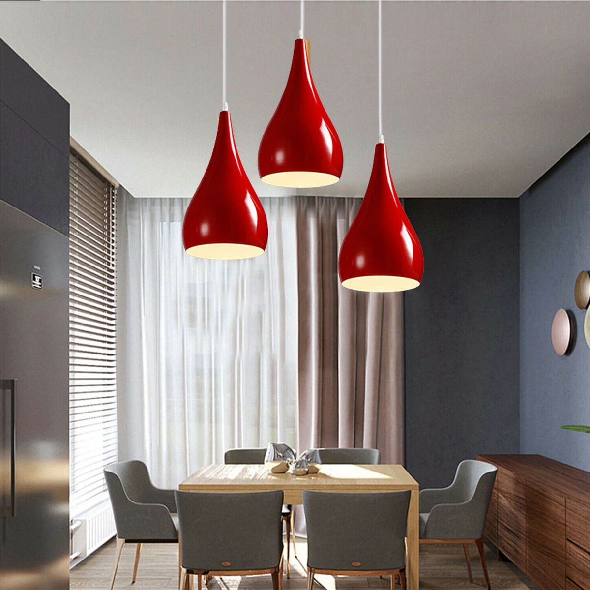 3 Light Teardrop Cluster Pendant – White Canopy, 7 Colours, E27