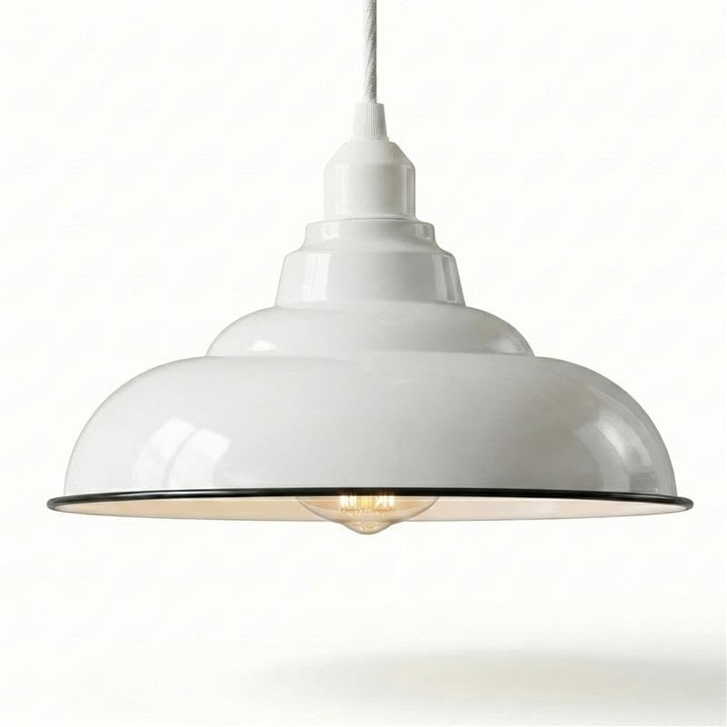 Temple Enamel Lamp Shade 32 cm – Black & White or Green, Easy Fit - Black & White, 32 cm with Reducer Ring, Single