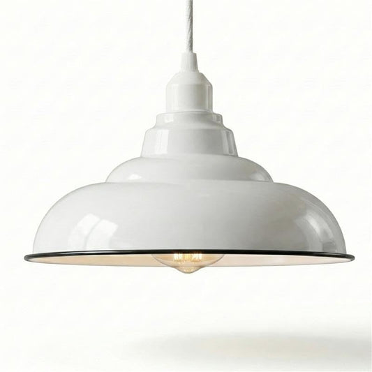 Temple Enamel Lamp Shade 32 cm – Black & White or Green, Easy Fit - Black & White, 32 cm with Reducer Ring, Single