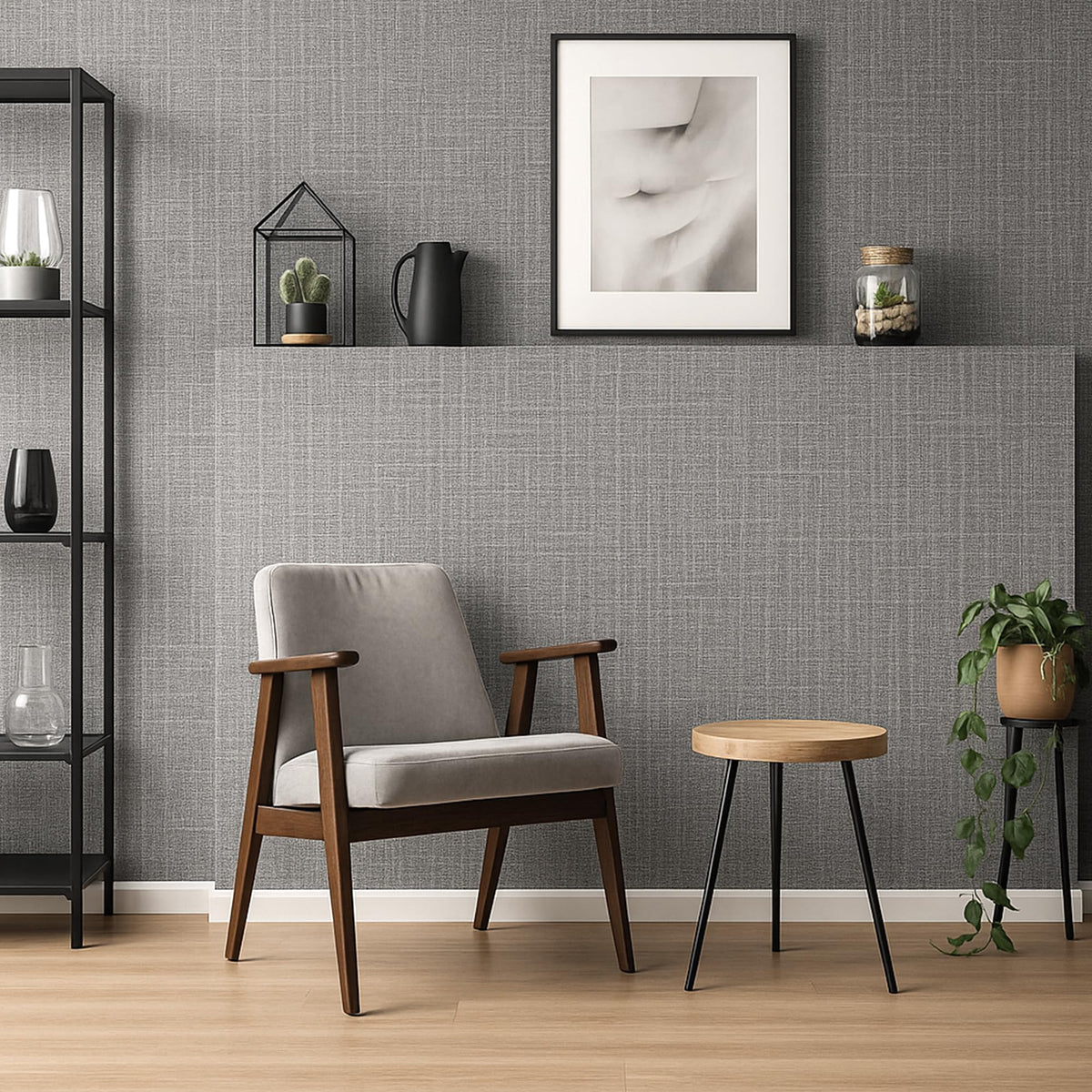 Self-Adhesive Linen Wallpaper – Light Grey, Textured, 50 cm x 2.8 m Roll - photo 2