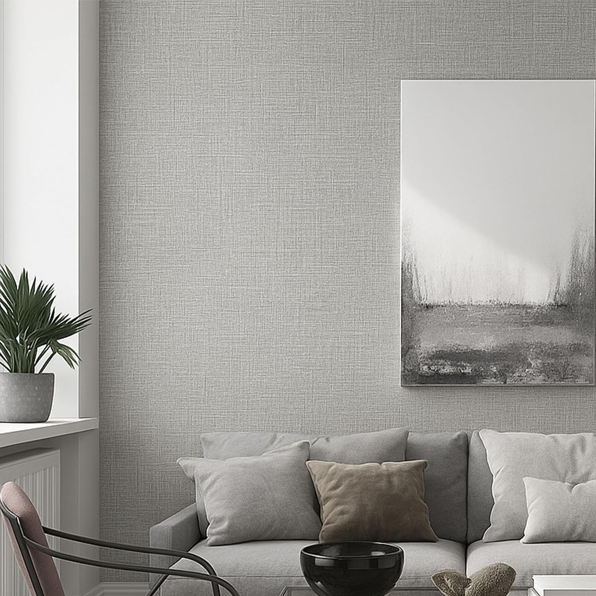 Self-Adhesive Linen Wallpaper – Light Grey, Textured, 50 cm x 2.8 m Roll - photo 4