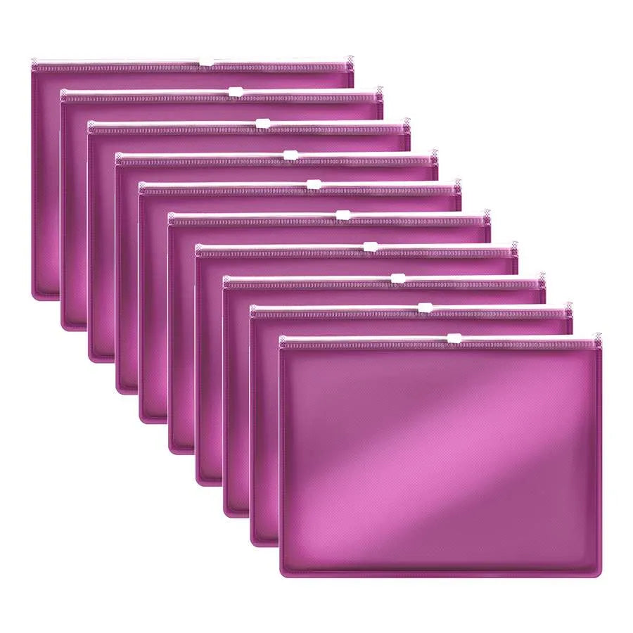 Zip Document Wallets – A4 or A5, Pack of 10 or 12, 6 Colours - A4, Pink, Pack of 10