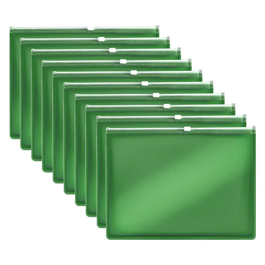 Zip Document Wallets – A4 or A5, Pack of 10 or 12, 6 Colours - A5, Green, Pack of 10
