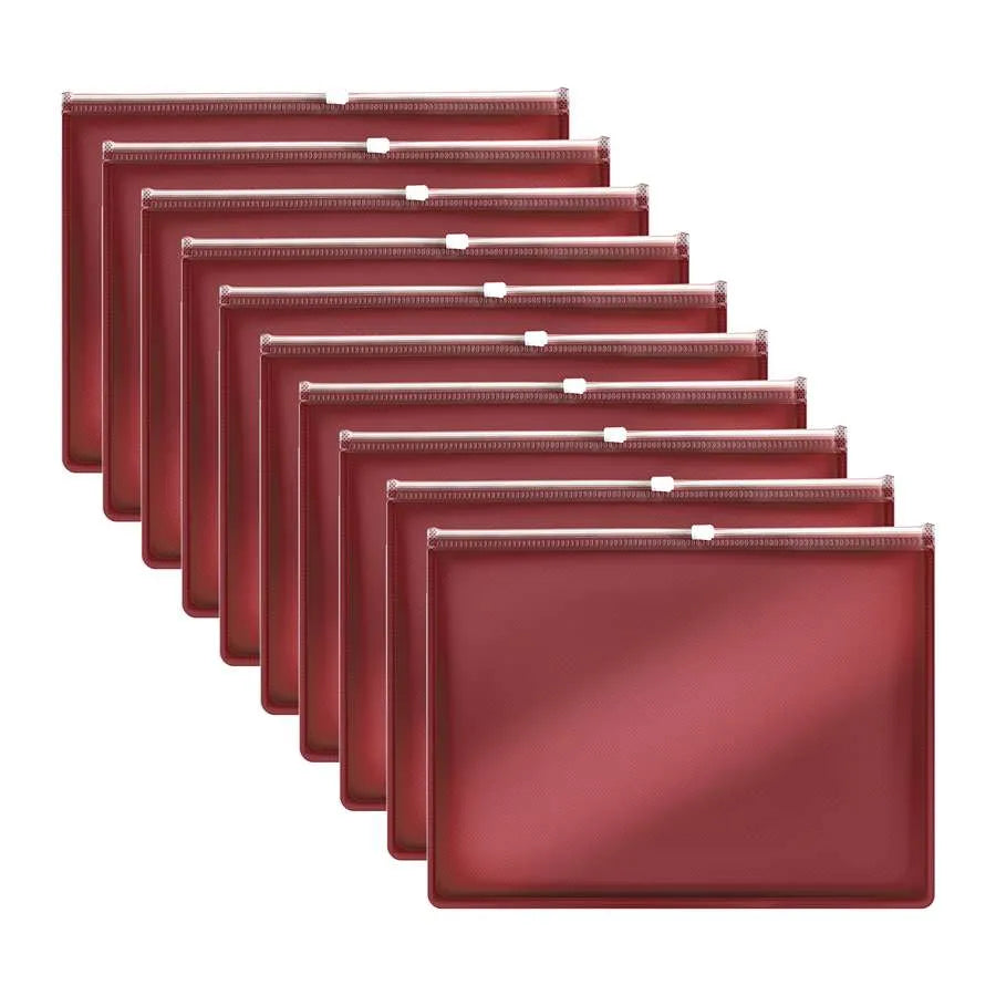 Zip Document Wallets – A4 or A5, Pack of 10 or 12, 6 Colours - A5, Red, Pack of 10