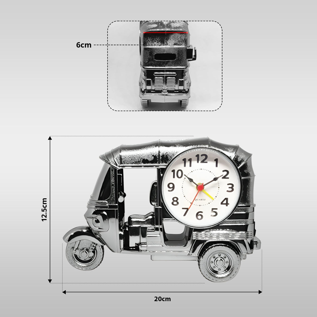 Tuk-Tuk Alarm Clock – Auto Rickshaw Design, Chrome, Yellow or Brushed Brass - photo 2