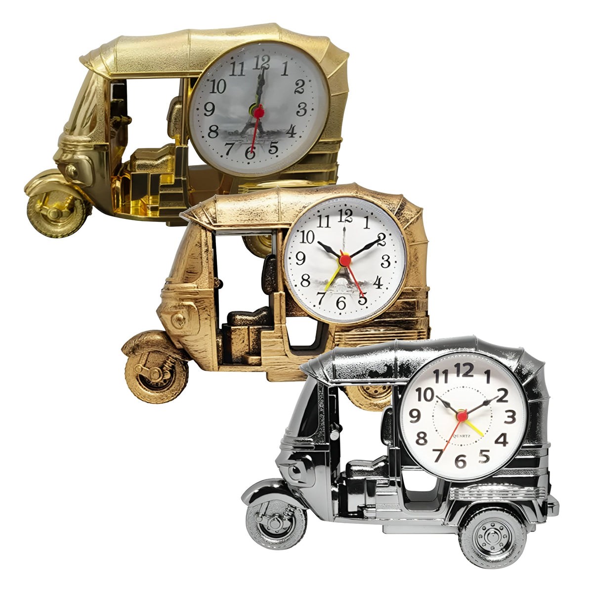 Tuk-Tuk Alarm Clock – Auto Rickshaw Design, Chrome, Yellow or Brushed Brass - photo 4