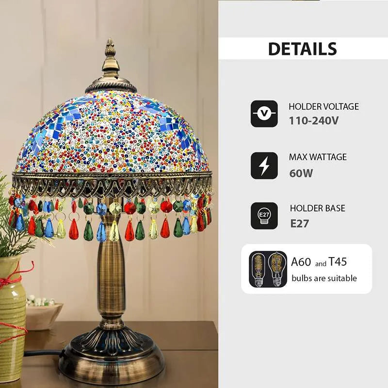 Tiffany Style Mosaic Table Lamp with Bead Fringe E27 - photo 3