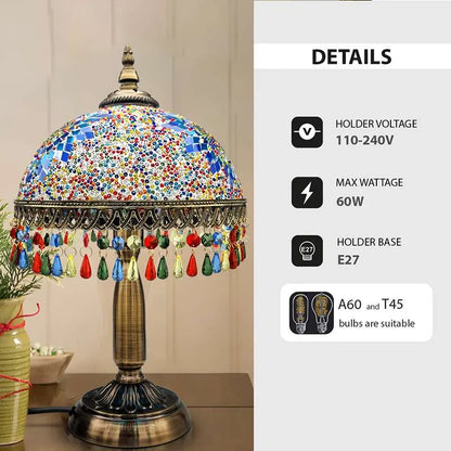 Tiffany Style Mosaic Table Lamp with Bead Fringe E27 - photo 3