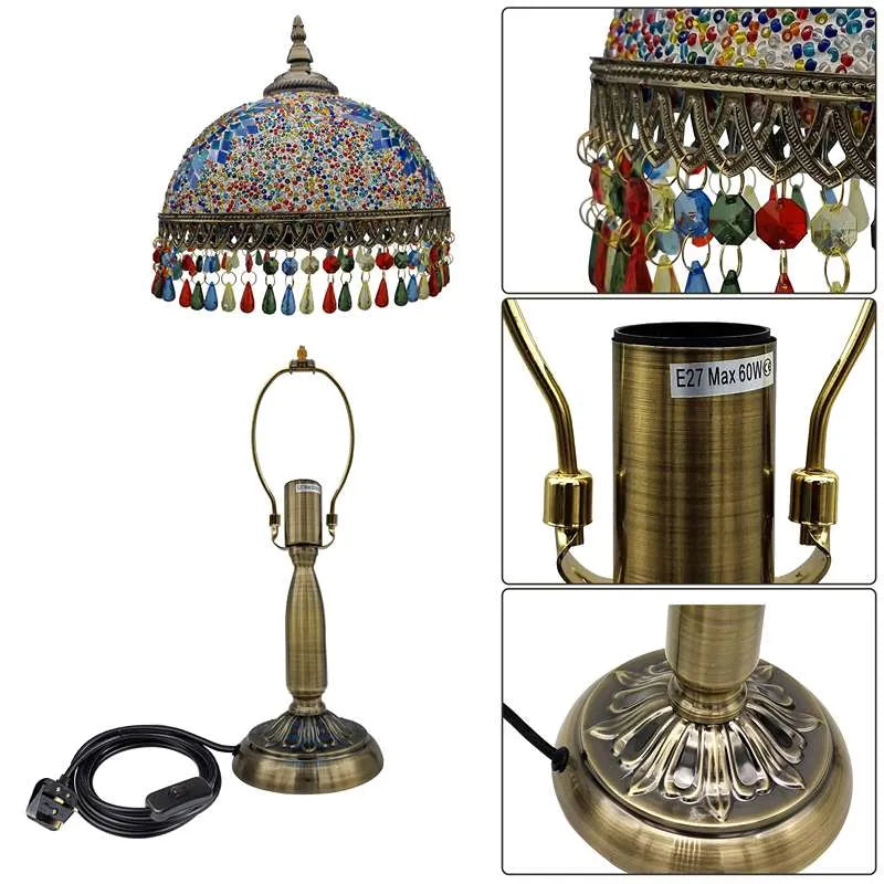 Tiffany Style Mosaic Table Lamp with Bead Fringe E27 - photo 4