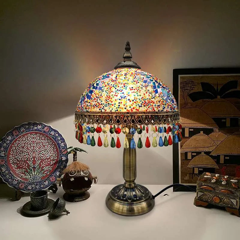 Tiffany Style Mosaic Table Lamp with Bead Fringe E27 - photo 5
