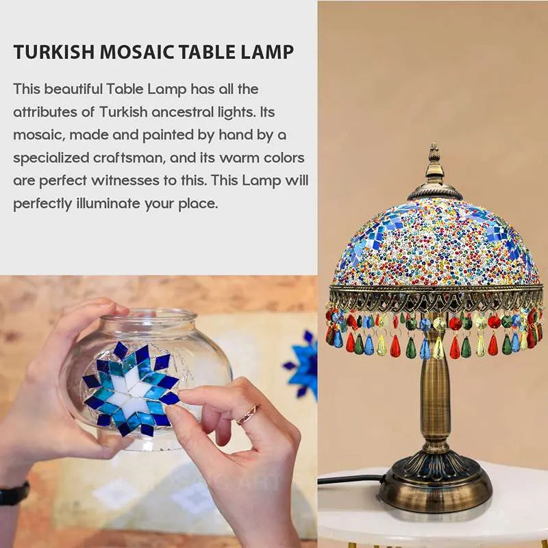 Tiffany Style Mosaic Table Lamp with Bead Fringe E27 - photo 6