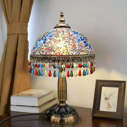 Tiffany Style Mosaic Table Lamp with Bead Fringe E27