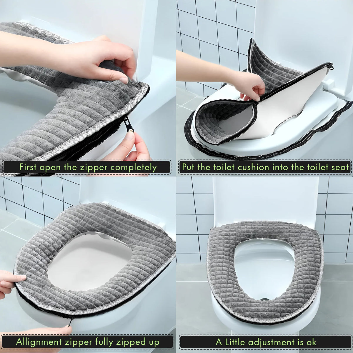 Plush Toilet Seat Cover with Zip – Warm & Washable, Blue, Green, Grey or Pink - photo 6