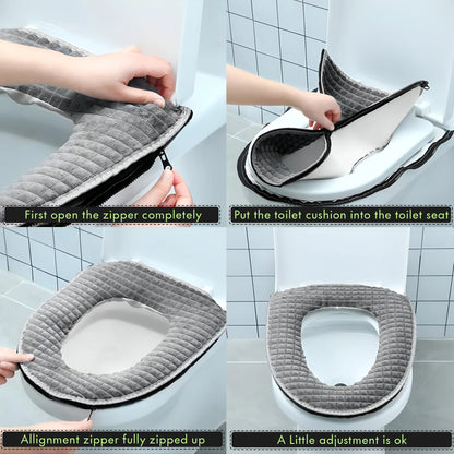 Plush Toilet Seat Cover with Zip – Warm & Washable, Blue, Green, Grey or Pink - photo 6
