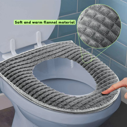 Plush Toilet Seat Cover with Zip – Warm & Washable, Blue, Green, Grey or Pink - photo 2