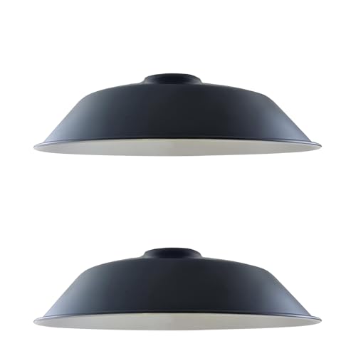 Top Bowl Lamp Shade 26 cm – Easy Fit, 7 Finishes - Black & White Inner, 26 cm with Reducer Ring, Pack of 2