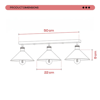 3-Light Ceiling Bar Light – Cone or Dome Shades, 12 Finishes, E27 - photo 2