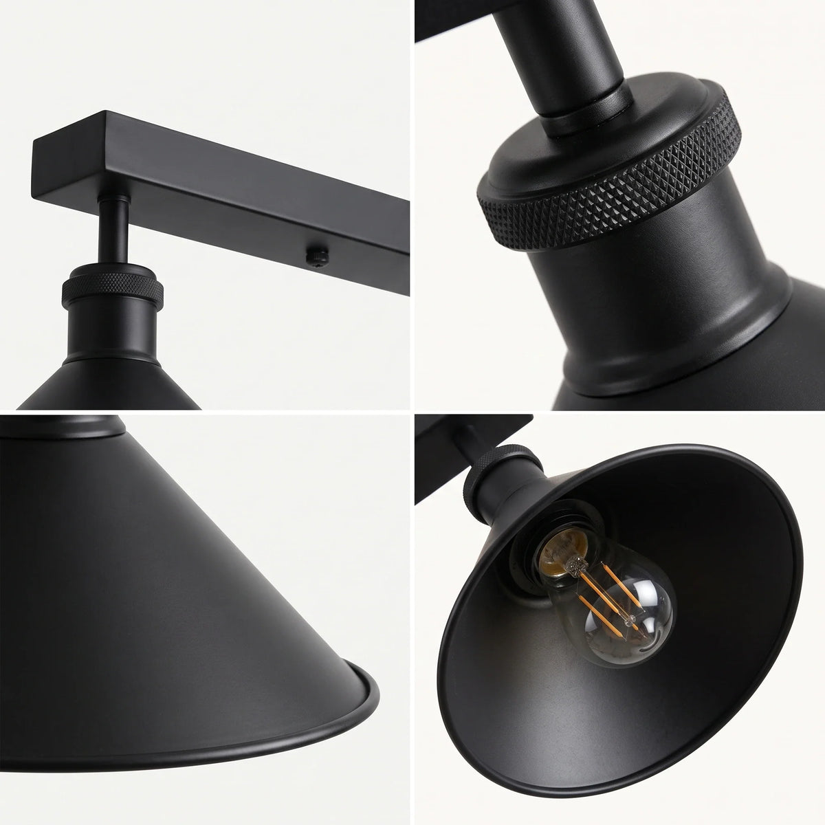 3-Light Ceiling Bar Light – Cone or Dome Shades, 12 Finishes, E27 - photo 3