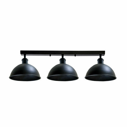 3-Light Ceiling Bar Light – Cone or Dome Shades, 12 Finishes, E27 - Black, Dome 21 cm Black, Without Bulb
