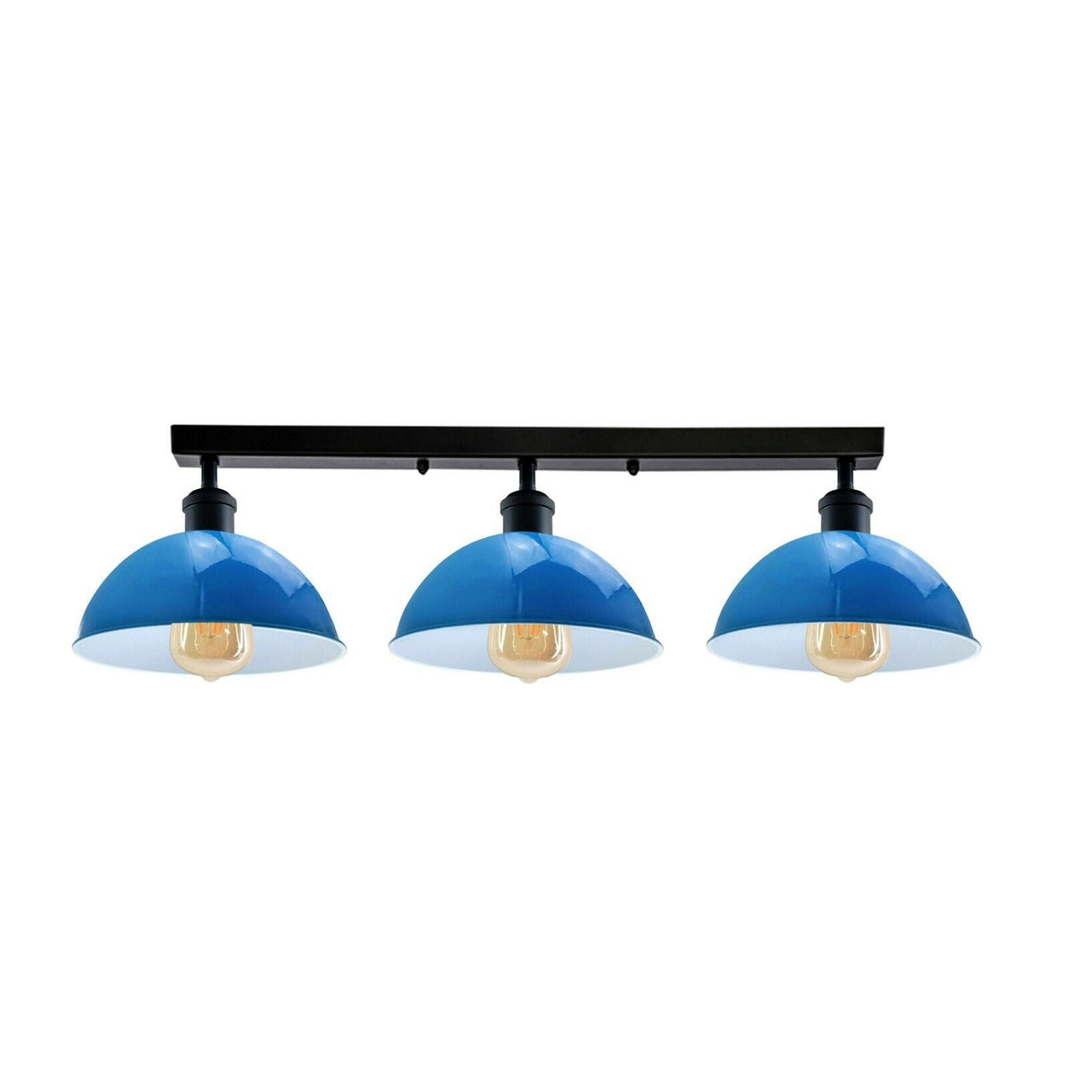 3-Light Ceiling Bar Light – Cone or Dome Shades, 12 Finishes, E27 - Black, Dome 21 cm Blue, Without Bulb