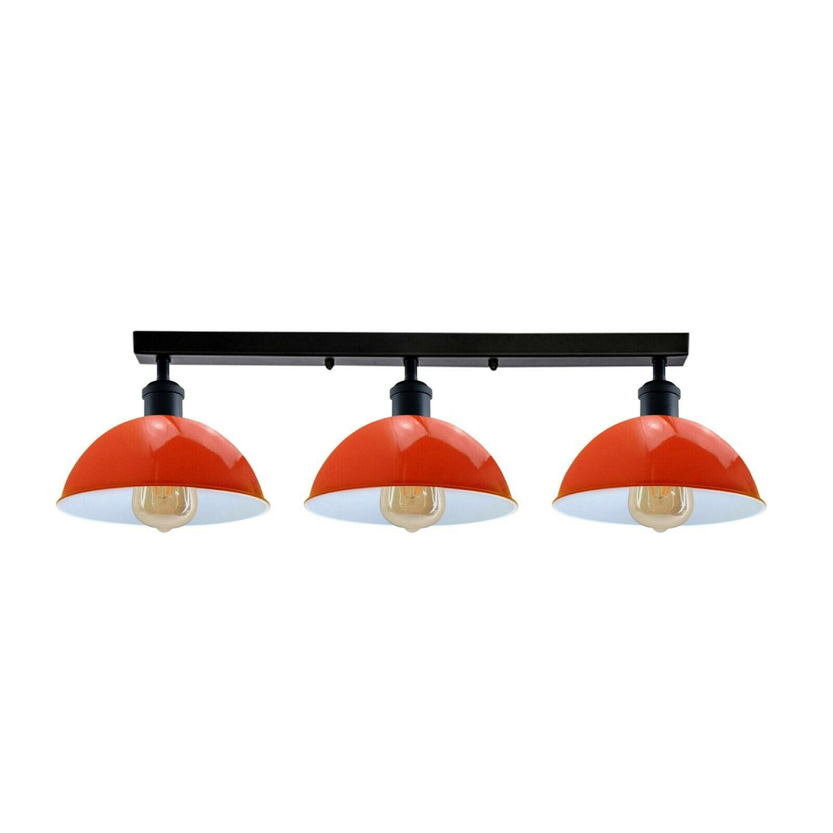 3-Light Ceiling Bar Light – Cone or Dome Shades, 12 Finishes, E27 - Black, Dome 21 cm Orange, Without Bulb
