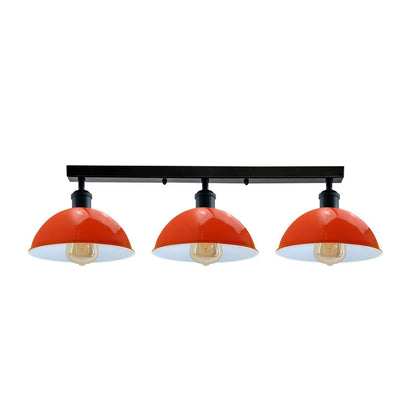 3-Light Ceiling Bar Light – Cone or Dome Shades, 12 Finishes, E27 - Black, Dome 21 cm Orange, Without Bulb
