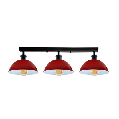3-Light Ceiling Bar Light – Cone or Dome Shades, 12 Finishes, E27 - Black, Dome 21 cm Red, Without Bulb
