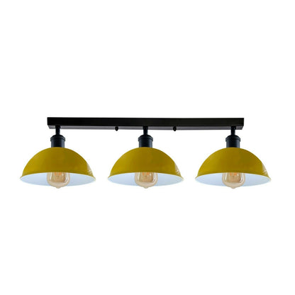 3-Light Ceiling Bar Light – Cone or Dome Shades, 12 Finishes, E27 - Black, Dome 21 cm Yellow, Without Bulb