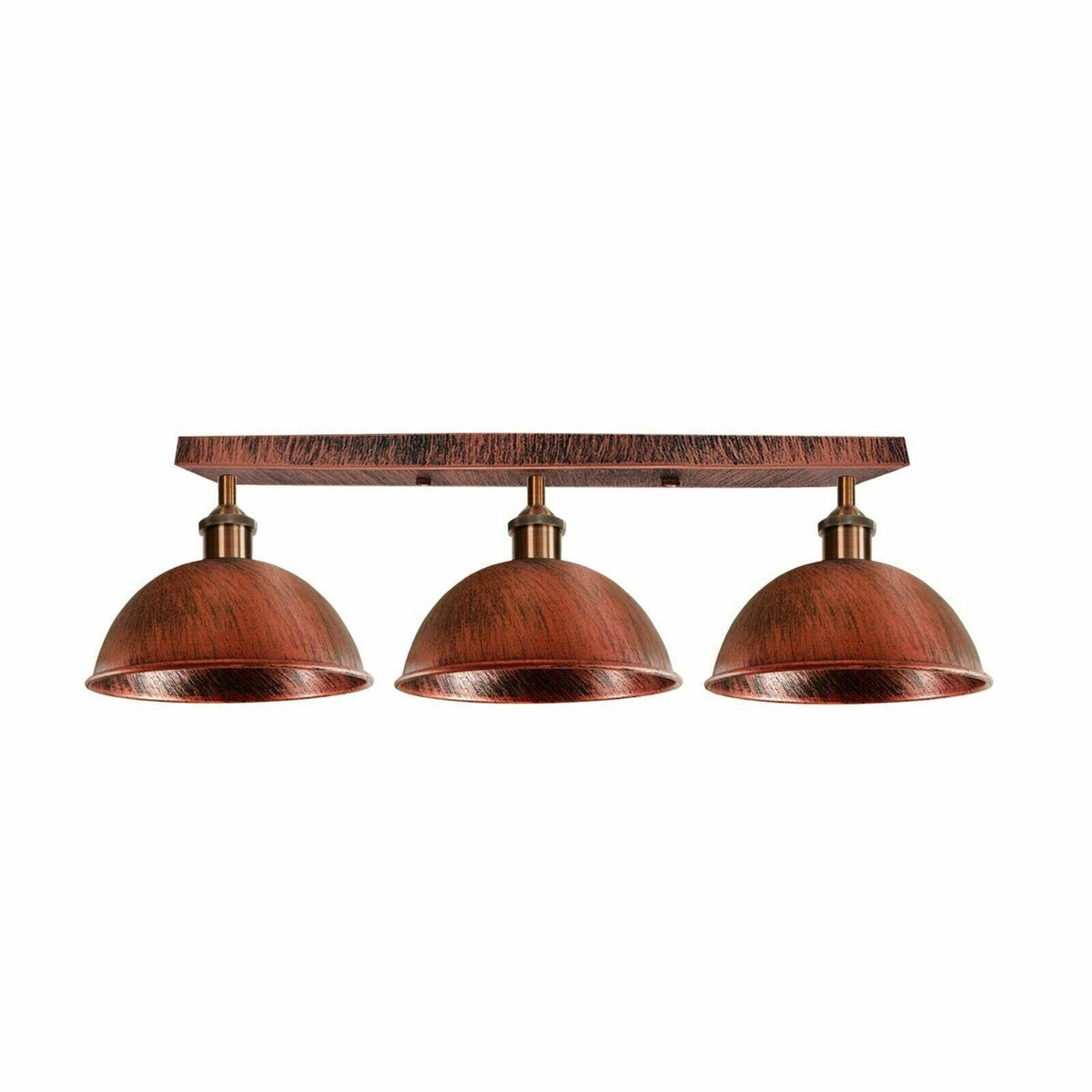 3-Light Ceiling Bar Light – Cone or Dome Shades, 12 Finishes, E27 - Copper, Dome 21 cm Rustic Red, Without Bulb