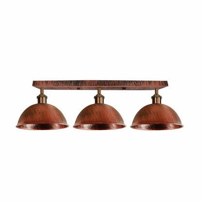 3-Light Ceiling Bar Light – Cone or Dome Shades, 12 Finishes, E27 - Copper, Dome 21 cm Rustic Red, Without Bulb
