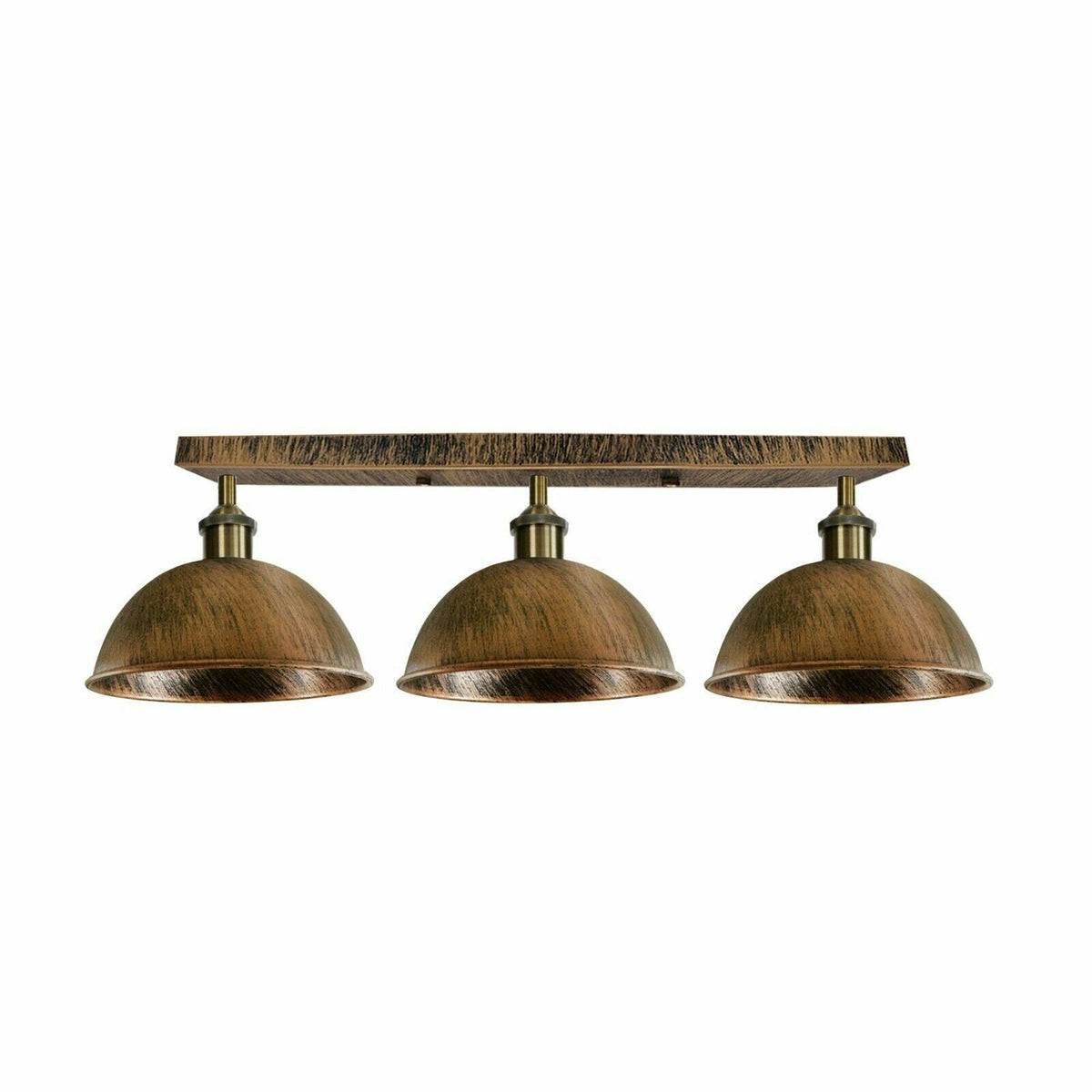 3-Light Ceiling Bar Light – Cone or Dome Shades, 12 Finishes, E27 - Yellow Brass, Dome 21 cm Brushed Copper, Without Bulb