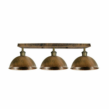 3-Light Ceiling Bar Light – Cone or Dome Shades, 12 Finishes, E27 - Yellow Brass, Dome 21 cm Brushed Copper, Without Bulb