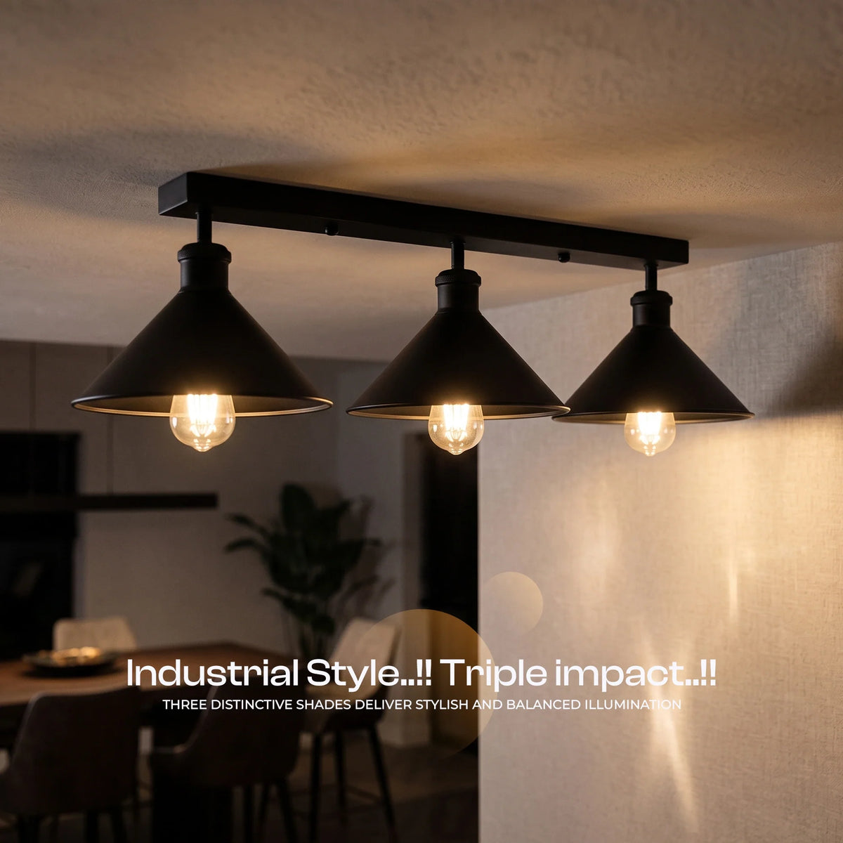 3-Light Ceiling Bar Light – Cone or Dome Shades, 12 Finishes, E27