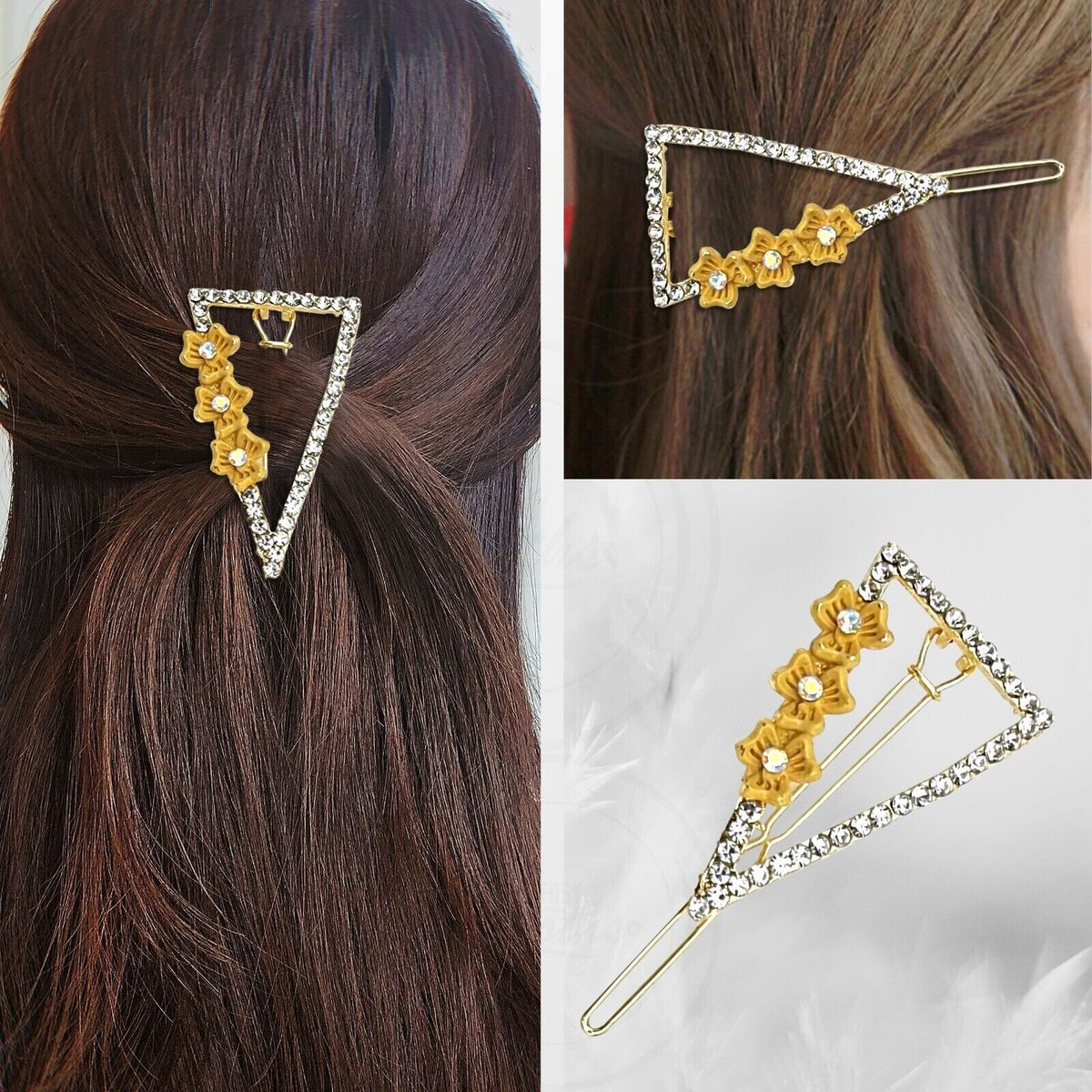 Crystal Flower Hair Slides – Triangle or Oval, 6 Colours, 1, 2 or 5 Slides - photo 8