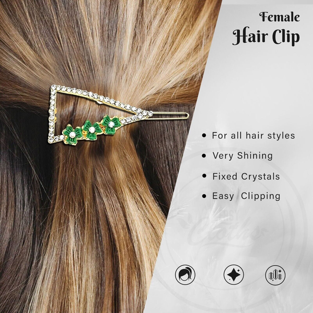 Crystal Flower Hair Slides – Triangle or Oval, 6 Colours, 1, 2 or 5 Slides - photo 4