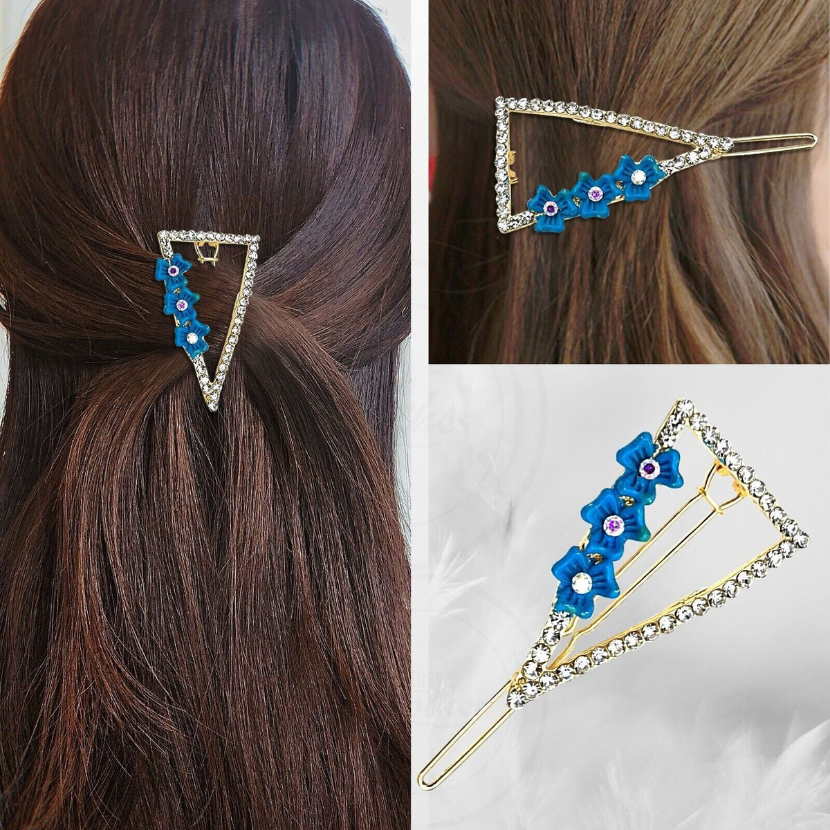 Crystal Flower Hair Slides – Triangle or Oval, 6 Colours, 1, 2 or 5 Slides - photo 5