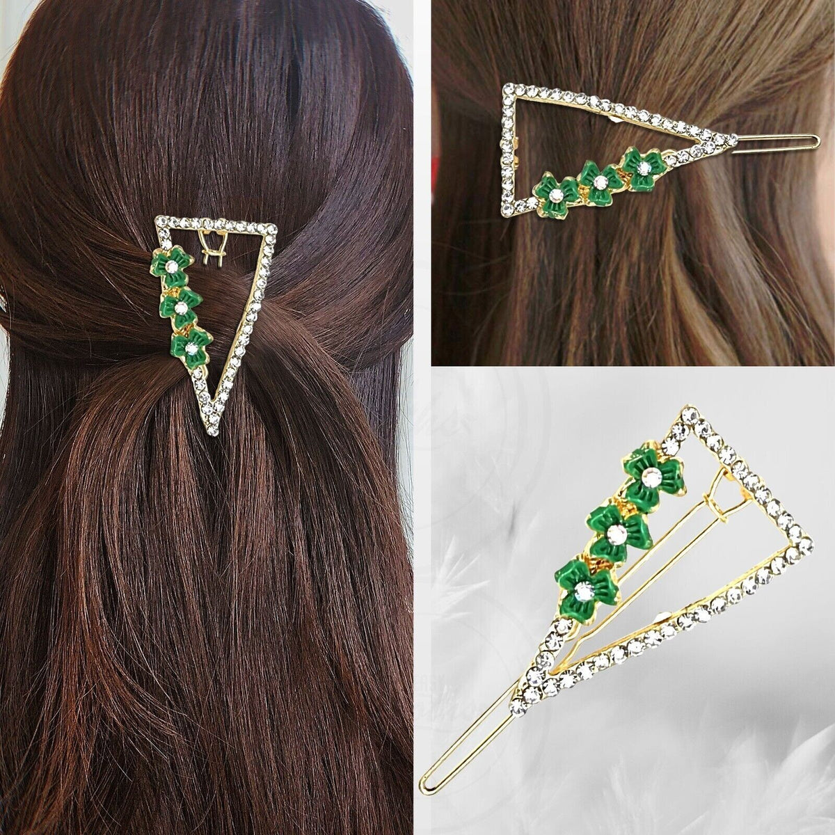 Crystal Flower Hair Slides – Triangle or Oval, 6 Colours, 1, 2 or 5 Slides - photo 6