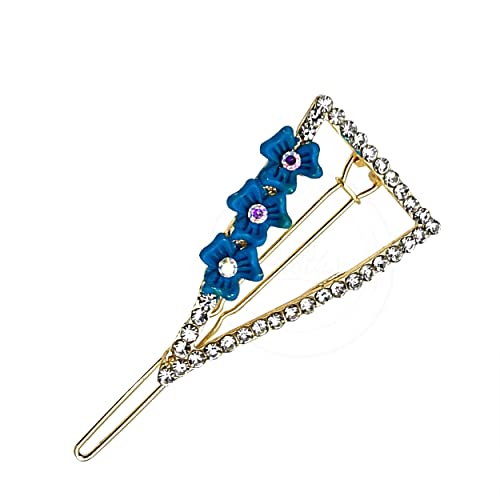 Crystal Flower Hair Slides – Triangle or Oval, 6 Colours, 1, 2 or 5 Slides - Blue, Triangle, 1 Slide