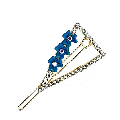 Crystal Flower Hair Slides – Triangle or Oval, 6 Colours, 1, 2 or 5 Slides - Blue, Triangle, 1 Slide