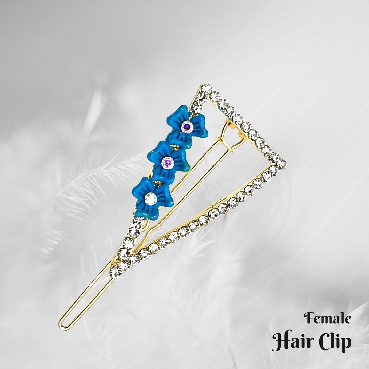 Crystal Flower Hair Slides – Triangle or Oval, 6 Colours, 1, 2 or 5 Slides - Blue, Triangle, 5 Slides